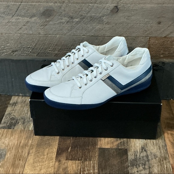 Zenga Sport Other - Zegna Sport White Leather Trainers – Blue Stripe – Men’s Size 12